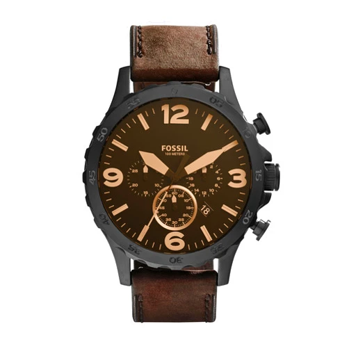 Fossil Men's Nate Quartz Watch, Oversized Stainless Steel Chronograph Watch for Men