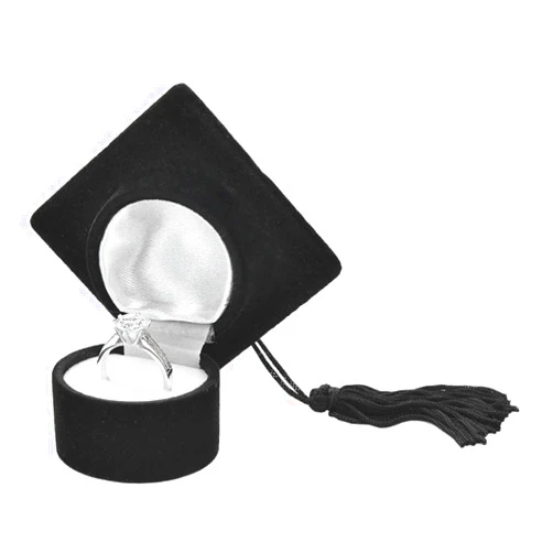 Nicedeal Cap Ring Box Graduation Cap Shaped Ring Box Unique Jewelry Storage Box Creative Ring Organizer Case Valentine's Day Gift Box (Black) Small Cap Ring Box