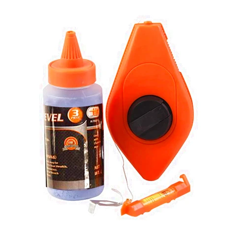AllTopBargains 3 Pc Chalk Reel Line Level Set 50Ft Measure Blue 4oz Bottle Construction Tool
