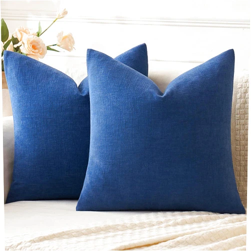MIULEE Navy Blue Couch Pillow Covers 22x22 Inch, Set of 2 Soft Chenille Decorative Throw Pillow Covers Farmhouse for Sofa Living Room Bed