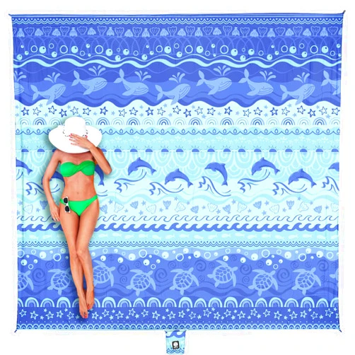 WEKAPO Beach Blanket Waterproof Sandproof Oversized - 8 Ft X 7 Ft Extra Large Sand Free Beach Mat with Stakes, Essentials for Outdoor Beach, Picnic, Travel (Bohemian Sealife, (1~4 Person))