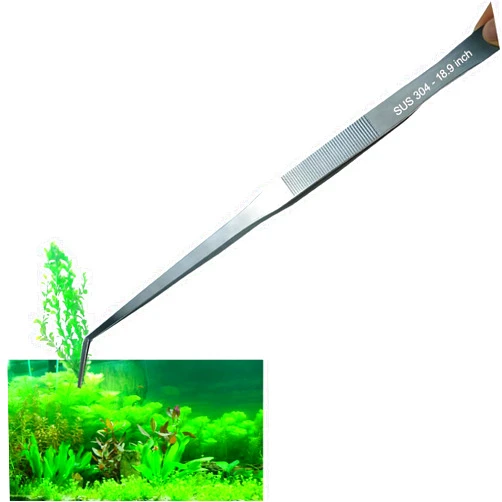 Fecsam Extra Long Tweezers, Feeding Tongs, 18.9 inch Aquarium Stainless Steel Large Aquascape Tools for Fish Tank, Terrarium，Aquascaping, Reptile Snake (Curved)