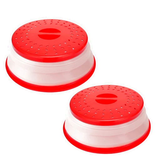 AMRZS BPA Free Collapsible Microwave Cover for Food Microwave Splatter Cover Food Strainer Dishwasher Safe 10.5 Inch 2 Pack
