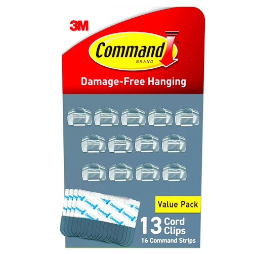 Command Round Cord Clips, Damage Free Hanging Cable Clips, No Tools Wall Clips for Hanging Electrical Cables, 13 Clear Cord Clips and 16 Command Strips