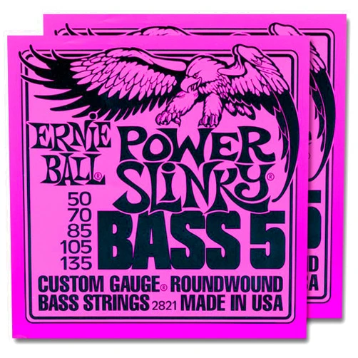 Ernie Ball 2 Sets of Ernie Ball 2821 Nickel RoundWound Power Slinky 5-String Bass Strings (