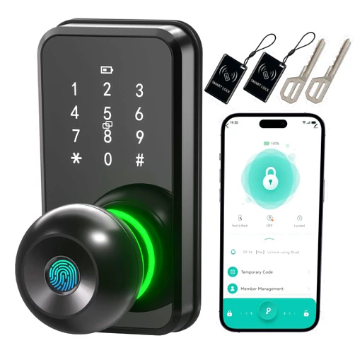 Linkthai Smart Door Lock with Knob, LinkThai Keyless Entry Fingerprint Lock with Touchscreen Keypad, Electronic Knob Digital Lock for Front Door, Easy Installation