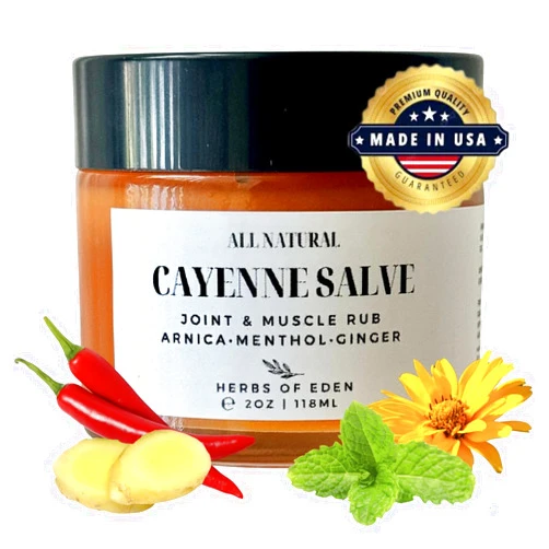 Herbs of Eden Organic Cayenne Arnica Salve Rub for Muscle Joint and Nerve Neuropathy with Capsaicin Menthol and Ginger | Made in USA