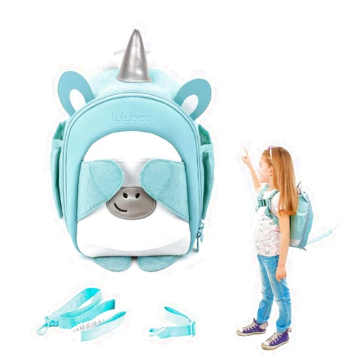 Lulyboo Unicorn Kids Travel Tray & Backpack - Toddler Car Seat Lap Desk with Firm Surface, Built-in Cup Holder, 8 Pockets, Waterproof Wipeable, Airplane & Car Travel Organizer for Toddlers