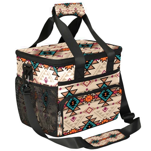 Funky Qiu Insulated Cooler Lunch Bag,Indian Navajo Aztec Reusable Lunch Box for Office Picnic Work School,Leakproof Large Cooler Tote Bags for Adult Men Women