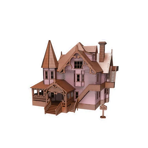 Bird's Wood Shack 3D Wooden Puzzle DIY Miniature Pink Palace Kit - DIY Tiny House Kit from Coraline - Easy-to-Assemble 1/8” Baltic Birch Wood - Model House Kit for Family, School, Art & Crafts, Gift