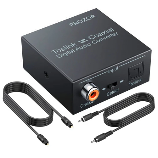 PROZOR 192K Bi-directional Coaxial Optical Converter, Optical SPDIF Toslink to Coaxial, or Coaxial to Optical SPDIF Toslink, Support DTS/Dolby-AC3, Bi-derectional Digital Splitter with Optical Cable