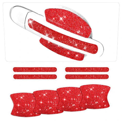 SOMUCH 8PCS Bling Car Door Handle Cup Protectors - Anti-Scratch Rhinestone Protective Stickers for Most Vehicles, Auto Exterior Accessories for Women (Red)