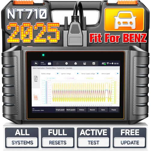 FOXWELL NT710 OBD2 Scanner fit for Mercedes-Benz, Full System Diagnostic Scan Tool, Bidirectional Control, All Resets Air Suspension, ABS Bleeding, Oil, EPB, SAS, Auto VIN, Free Update, Code Reader