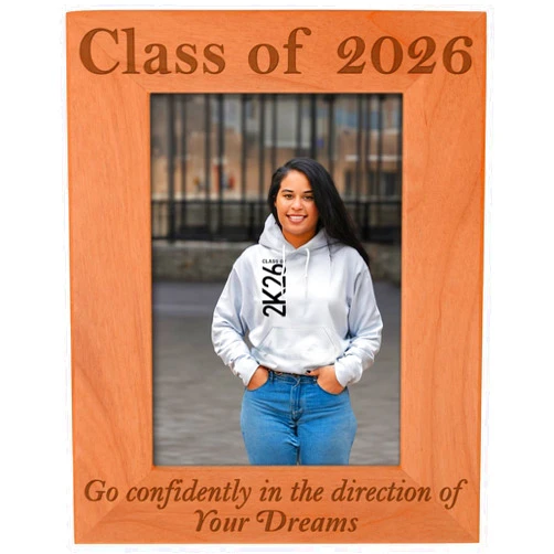 Gifts For All By Rachel Olevia Graduation Gift Class of 2026 Senior Quote Natural Wood Laser Engraved Portrait 5x7 Photo Frame