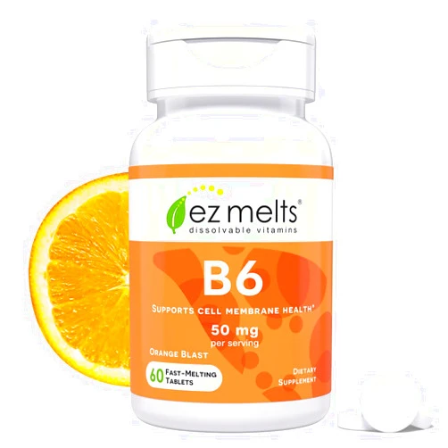 EZ Melts Dissolvable Vitamin B6 50 mg, Sugar-Free, 1-Month Supply