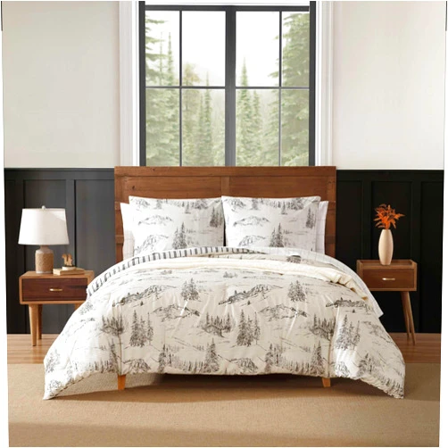 Eddie Bauer - Full/Queen Duvet Cover Set, Super Soft Bedding with Matching Sham(s), Bedding Set, Oeko-Tex Certified (Rocky Mountain Cabin Grey, Full/Queen)