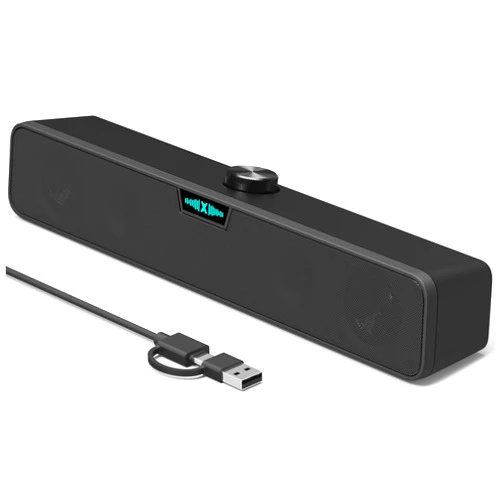 XKX Computer Soundbar Speakers for Desktop PC Mac, USB Plug-in, Wired, External Speakers for Laptop Desk Monitor, RGB Gaming Sound bar with HD Stereo Loud Sound, Punchy Bass, Volume Knob, USB C Adapter
