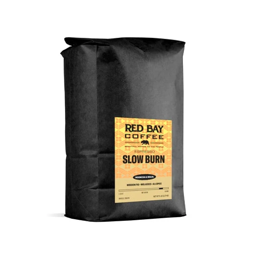 Red Bay Coffee Slow Burn Espresso Coffee Beans - Dark Roast Coffee Beans - Whole Bean Coffee - Blend of Brazilian Coffee & Sumatra Coffee Beans - 5 LB Resealable bag of Whole Bean Coffee