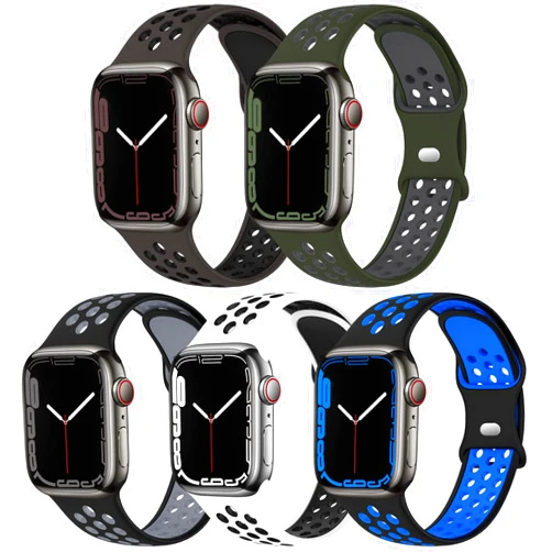 EOMTAM 5 Pack Sport Bands Compatible for Apple Watch 49mm 45mm 44mm 42mm 41mm 40mm 38mm Men Women, Breathable Silicone Soft Replacement Strap Wristband for iWatch Series Ultra 8 SE 7 6 5 4 3
