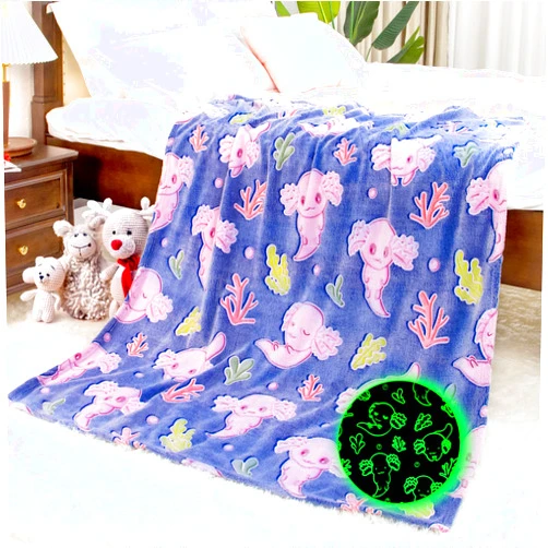 IMUKU Axolotl Blanket for Girls, Axolotl Gifts for Girls Kids Boys Toys, Glow in the Dark Blankets for Kids Toddlers, Soft Warm Fuzzy Fleece Throws for Couch Bed Bedroom Decor, Birthday Gifts 50