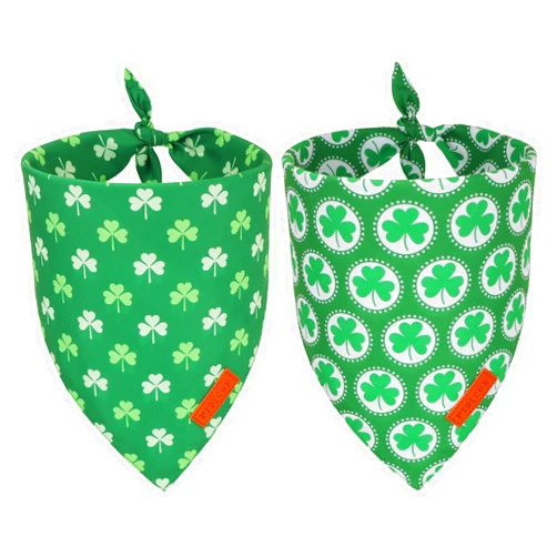 PTDECOR St.Patrick's Day Dog Bandana,Green Shamrock Reversible Holiday Dog Scarf, Multi Size, Triangle Irish Bandanas for Medium Large Pets (Large)