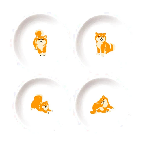 MISS TUTU 4pcs Ceramics Shiba Dog Seasoning Dishes Dipping Appetizer Plates