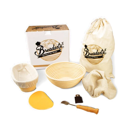 Breadastic | Quality is our Recipe | Banneton Bread Proofing Basket Set | 9 inch Round & 10 inch Oval, Sourdough Proofing Bowl Gift for Bakers, Bread Making Tools Includes Linen Liner, Dough Scraper, Scoring Lame, Blades & Organic Cotton Bag