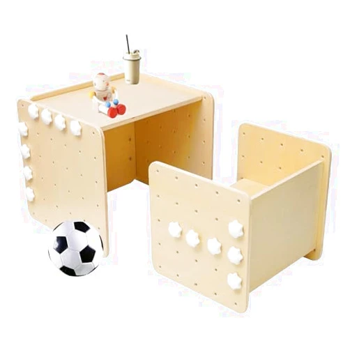 WOOD CITY Montessori Weaning Table and Chair Set for Toddler Age 3 4 5, Height-Adjustable Real Hardwood Desk for Toddler Reading, Snack Time, Activity Cube, Step Stool, Montessori Furniture for Kids