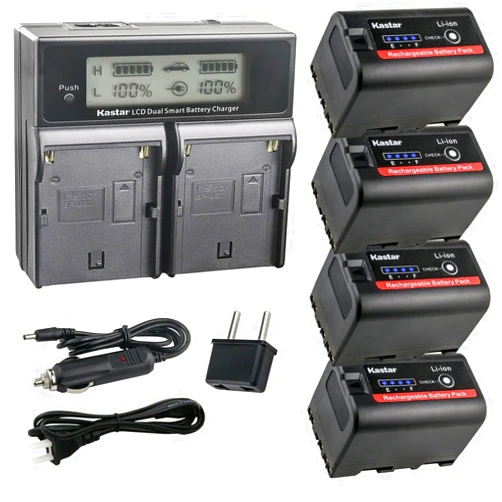 Kastar 4-Pack Battery and AC LCD Dual Fast Charger Compatible with Sony BP-U30 BP-U35 BP-U60 BP-U60T BP-U66 BP-U65 BP-U68 BP-U70 BP-U90 BP-U95 BP-U96 BP-U98 Battery, Sony BC-U1 BC-U2 BC-CU1 Charger