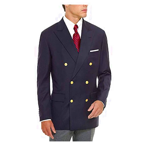 Lacoac Men's Double Breasted Buttons Blazer Dinner Formal Uniform Peak Lapel Tuxedos Jacket