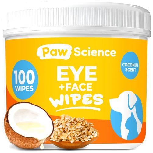 Paw Science Dog Eye Wipes (100 Count) Hypoallergenic Eye & Face Wipes for Dogs & Cats - Pet Tear Stain Remover & Cleaner - Cleans & Removes Discharge, Crust, & Gunk (Coconut)