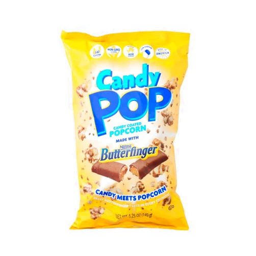 Snack Pop Candy Pop candy coated popcorn made with Nestle Butterfinger