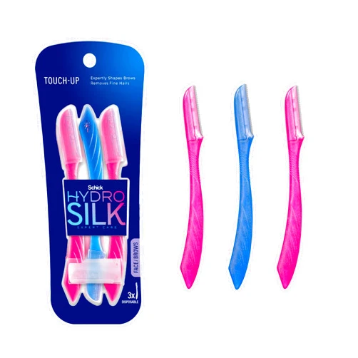 Schick Hydro Silk Touch-Up Dermaplaning Tool with Precision Cover, 3ct | Dermaplane Razor, Face Razors for Women, Eyebrow Razor, Facial Razor, Dermaplaning Razor, Womens Face Razor Peach Fuzz Remover