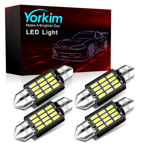 Yorkim 6418 LED Bulb, 36mm Festoon LED Bulb 6500K White Super Bright Interior Lights 12-SMD 4014 Chipsets, 4410 6418 DE3423 C5W LED Bulb for Dome Light Map Light, Pack of 4