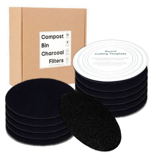 Perfnique Compost Bin Charcoal Filters, 12 Pack Filter Replacement for Compost Bucket, Kitchen Compost Bin Countertop Filters, Longer Lasting Activated Carbon Filters for Kitchen Pail Composter