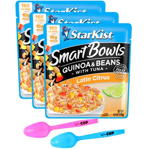 By The Cup Starkist Smart Bowls, Latin Citrus Quinoa & Beans Tuna, 4.5 oz (Pack of 3) with By The Cup Mood Spoons