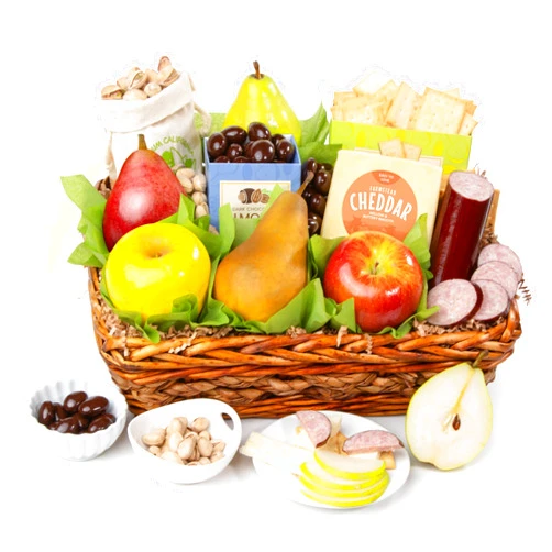A Gift Inside Fruit, Cheese & Meat Classic Gift Basket by Fruitfully For Father's Day, Birthday, Thank You, Sympathy