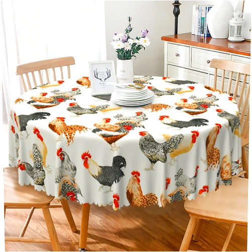 TTQYFNM Rooster Round Tablecloth 48 Inch Chicken Rustic Farmhouse Country Table Cloth Waterproof and Stain Resistant Farm Animals Table Cover for Kitchen Dinning Party Patio Banquet Decoration
