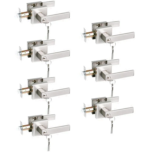NEWBANG HARDWARE 7 Pack Square Heavy Duty Keyed Entry Door Lever in Brushed Nickel Finish，USHTL01-SN-ET-7P