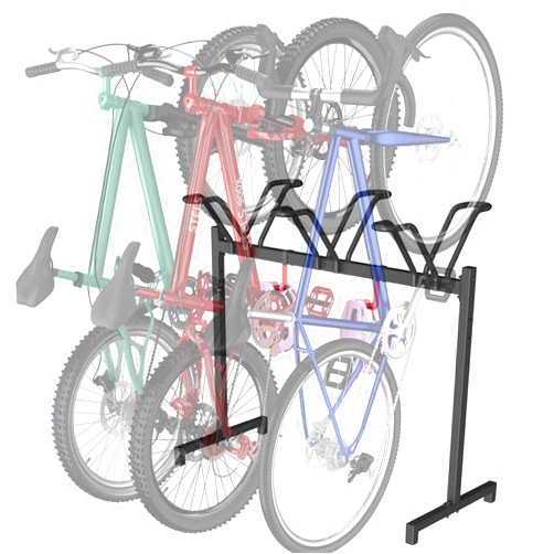 Sttoraboks 3 Bikes Floor Stand, Adjustable Bicycle Parking Rack with Hook for Garage, Indoor, Outdoor, Metal Cycle Storage Organizer Rack for Mountain, Road and Kids Bikes, Max Tire Width 2.5”, Black