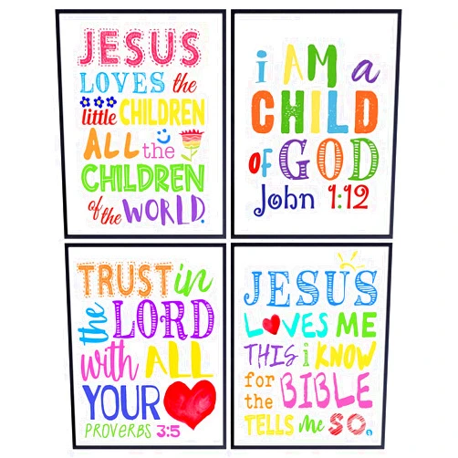 YELLOWBIRD ART & DESIGN Religious Scripture Wall Art & Decor - Jesus Loves Me - Trust in the Lord With All Your Heart - Child of God Wall Decor - Catholic Christian Gifts for Women, Boys, Girls Bedroom, Kids - Bible Verses