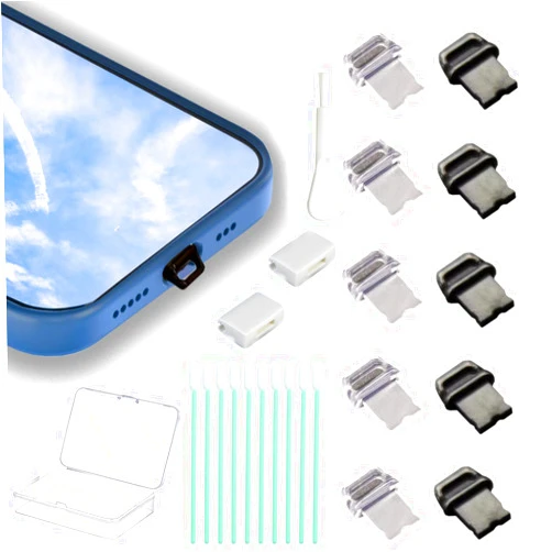 Dushochn 10 Packs of Easy to Grip Phone Dust Plugs, Lightning Charging Port Protective Cover, with Plug Bracket, Storage Box, Compatible with iPhone 14 13 12 11 X XS XR 8 7 SE