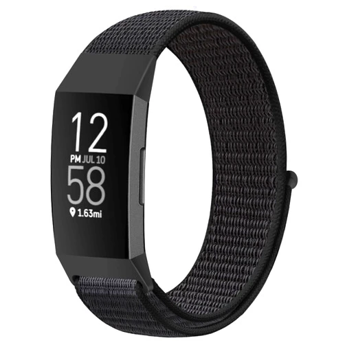 AVOD Nylon Watch Bands Compatible with Fitbit Charge 4/Charge 3/SE, Soft Replacement Wristband Breathable Sport Strap with Band for Women Men (Dark Black+Indigo)
