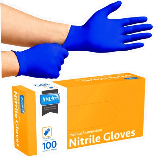 Inspire Nitrile Gloves | THE ORIGINAL Quality Stretch Nitrile Exam Cobalt Blue | Chemical Resistant Gloves | 4.5 Gloves