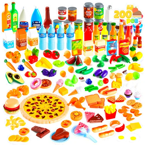 JOYIN 200 Pieces Kids Play Food Deluxe Pretend Food Set Play, Toy Food, Play Kitchen Accessories with Realistic Colors, Toddler Birthday Gift, Party Toys