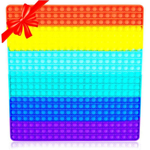 Woplagyreat Jumbo Big Large Fidget Toy, 441 Bubbles Push Giant Huge Rainbow Square Fidgets Autism ADHD Sensory Toys Cool Stuff Gift, Stress Relief Anxiety Kids Girl Boy Adult Mega Toys Birthday Gifts