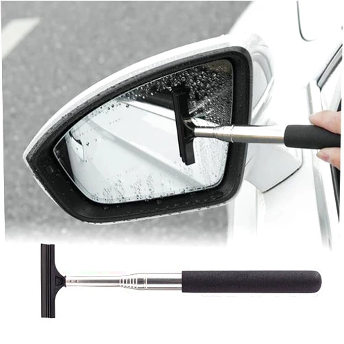 jeseny 1 PC Car Rearview Mirror Wiper Telescopic Auto Mirror Squeegee 98cm Long Handle Cleaning Tool Glass Mist Cleaner Black