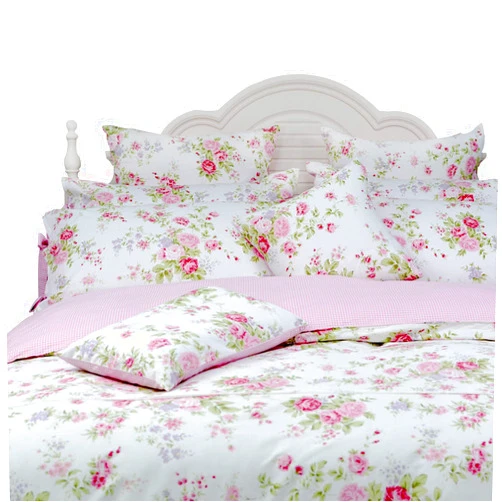 FADFAY Rose Floral Duvet Cover Set Pink Grid Cotton Girls Bedding with Hidden Zipper Closure 3 Pieces, 1duvet Cover & 2pillowcases,Queen Size