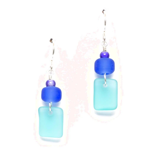 EcoSeaCo Sea Glass Mystic Earrings (Capri - Capri) Sterling Drop Beach Earrings for Women by EcoSeaCo, using recycled and sustainable material. Handmade in the USA