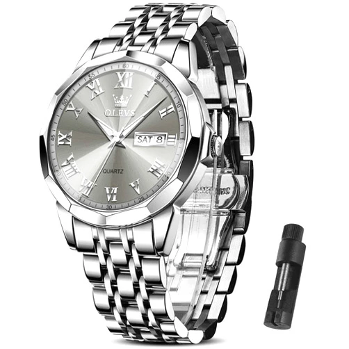 OLEVS Watch Men Luxury Watches for Men （Silver/Gold/Blue/Black）(Diamond/Roman Numeral/Arabic Numeral) Dial Watches Stainless Steel Watch Date Waterproof Dress Casual Reloj